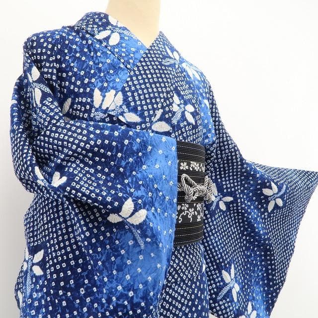 新品 やまと 有松鳴海絞り 蜻蛉 勝ち虫 夏着物 仕付け糸付 高級浴衣 6057