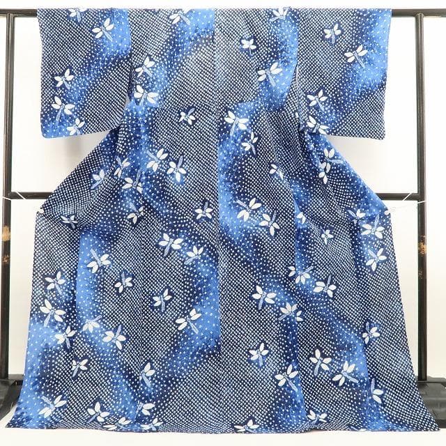 新品 やまと 有松鳴海絞り 蜻蛉 勝ち虫 夏着物 仕付け糸付 高級浴衣 6057