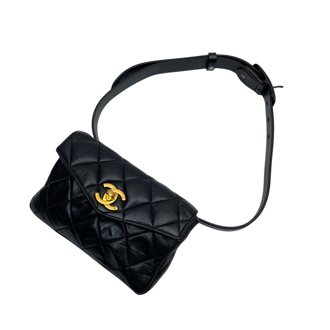 シャネル マトラッセ ラムスキン ウエストポーチ ボディバッグ ココマーク