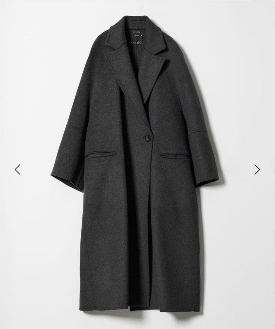 conte ウール100％ ダブルブレスト リバーロングコート GRAY 36