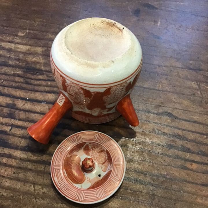 小野窯　赤絵唐人画急須　江戸時代　九谷焼