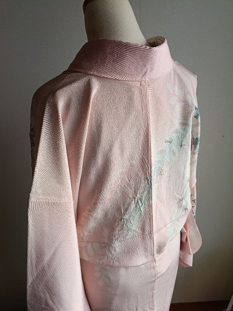 辻が花 訪問着落款 ピンク 花柄 絹 26B1