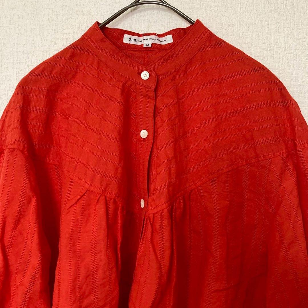 新品未使用 23区 ニジュウサンク シャツ L相当 赤 スタンドカラー 長袖
