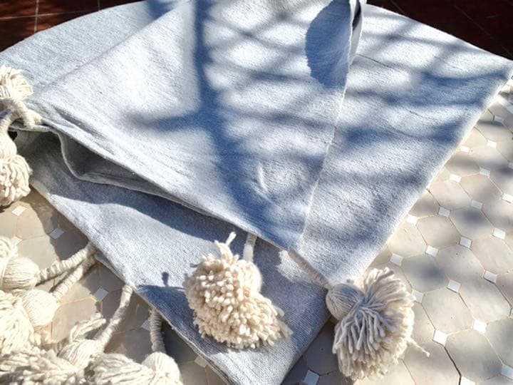 ポンポン　ブランケット　毛布　ラグ　pompom blanket ブルー　大