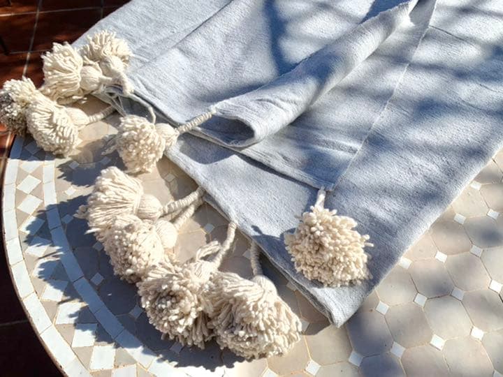 ポンポン　ブランケット　毛布　ラグ　pompom blanket ブルー　大