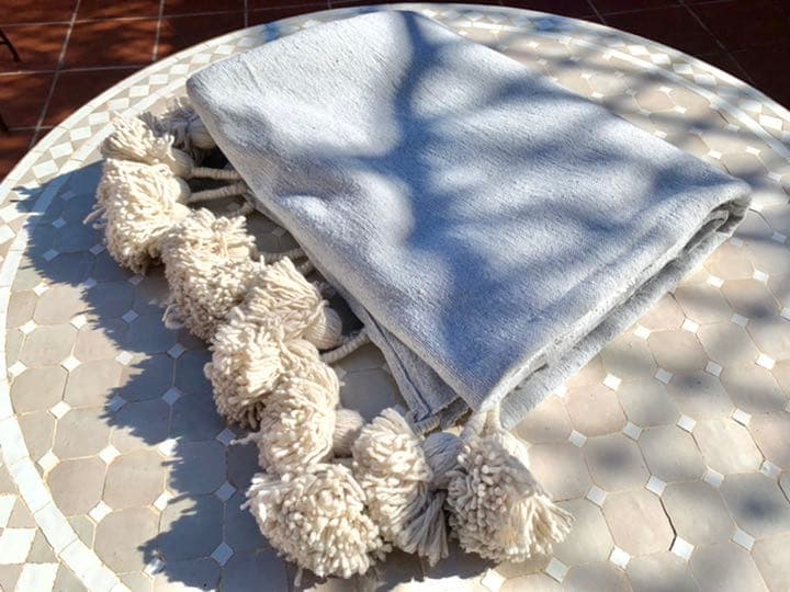 ポンポン　ブランケット　毛布　ラグ　pompom blanket ブルー　大