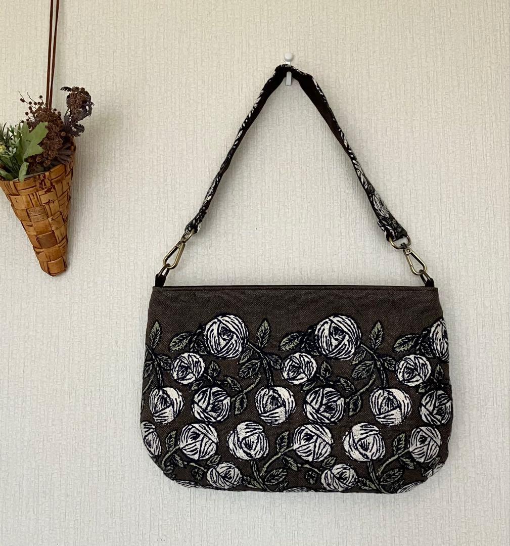 ミナペルホネン ハンドメイド　rosy 天マチ付きファスナー ショルダーバッグ