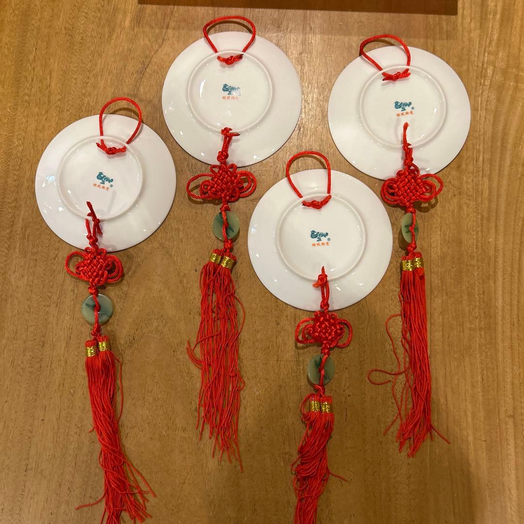 中国製　京劇　飾り皿4枚　下げ皿