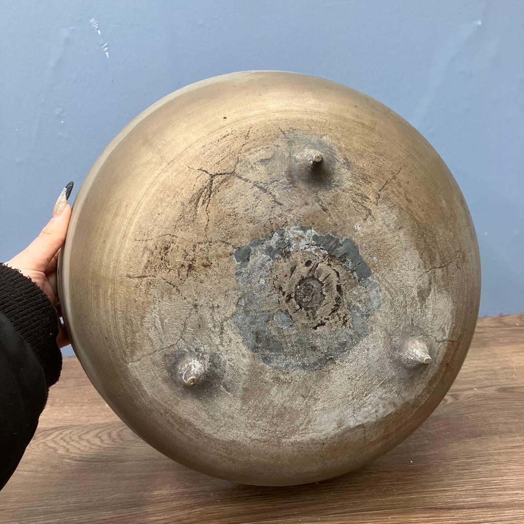 E-2 ヴィンテージ 真鍮製 持ち手付きボウル 天然木ハンドル 菓子器 古道具