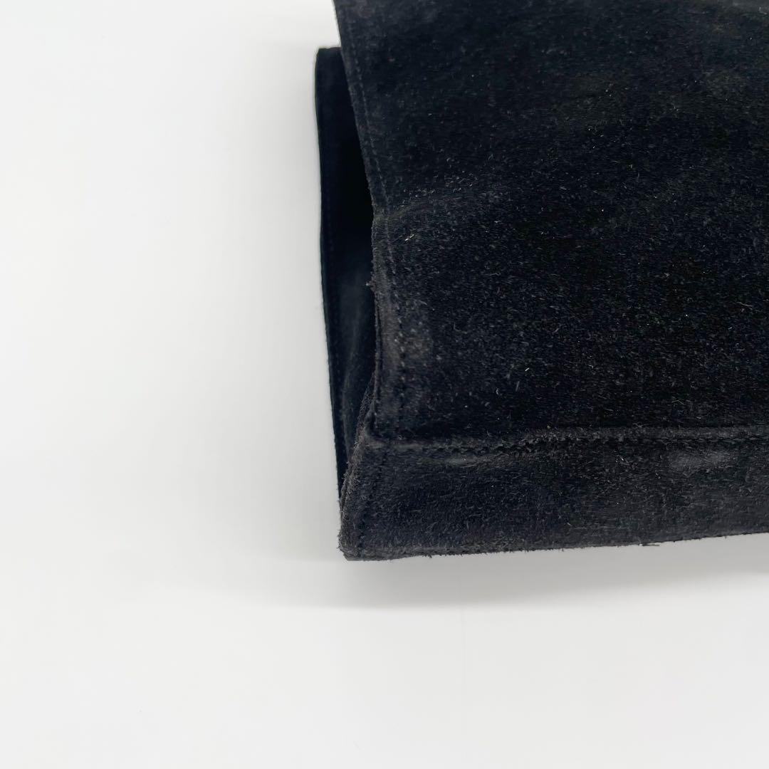 GUCCI スエード　メタルハンドル　ハンドバッグ　ブラック　レザー