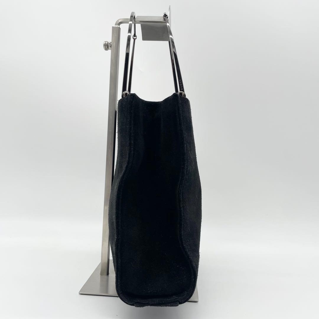 GUCCI スエード　メタルハンドル　ハンドバッグ　ブラック　レザー