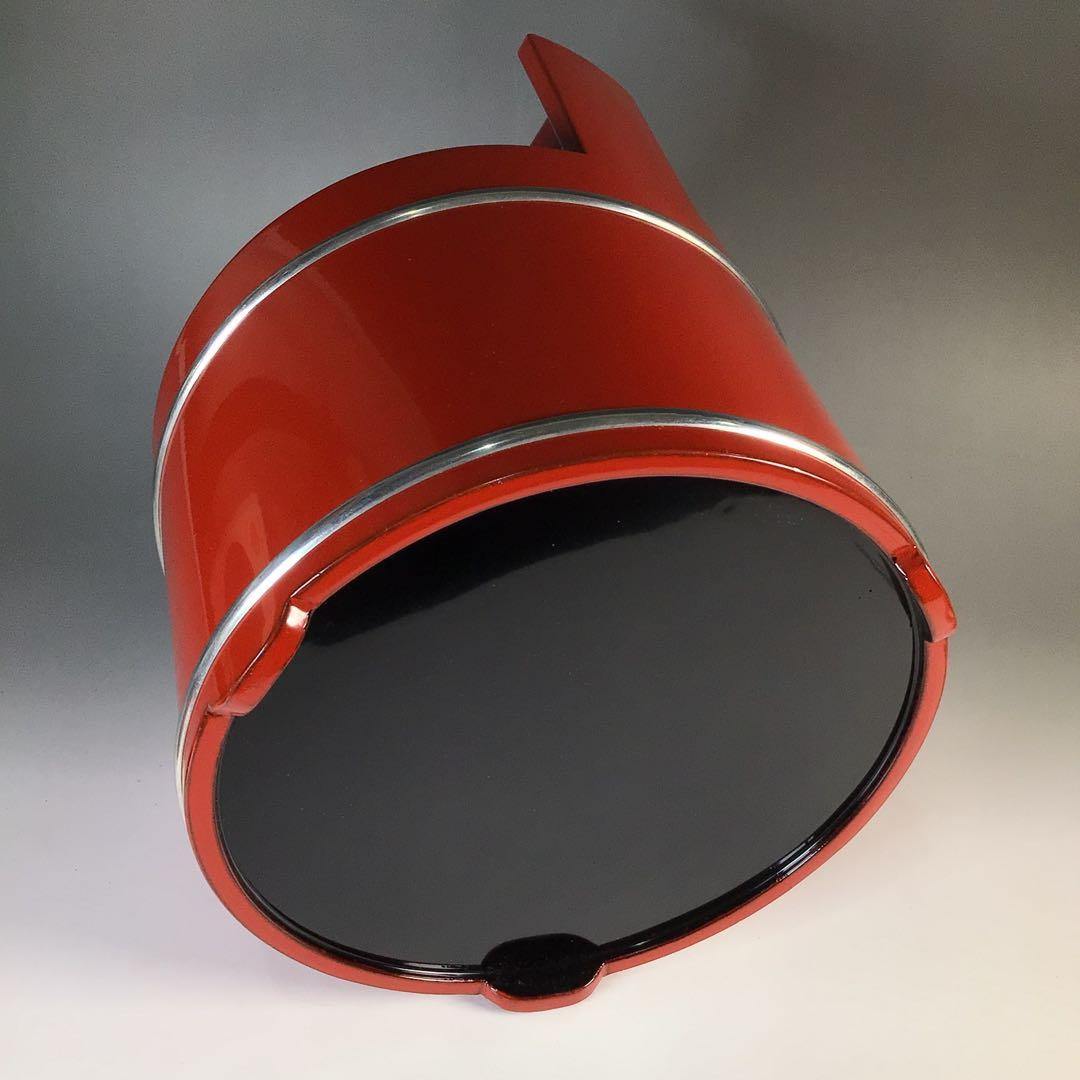 Ｍ７４８　水指　『塗師　岡本陽斎作』『朱塗』『手桶水指』　共箱　茶道具