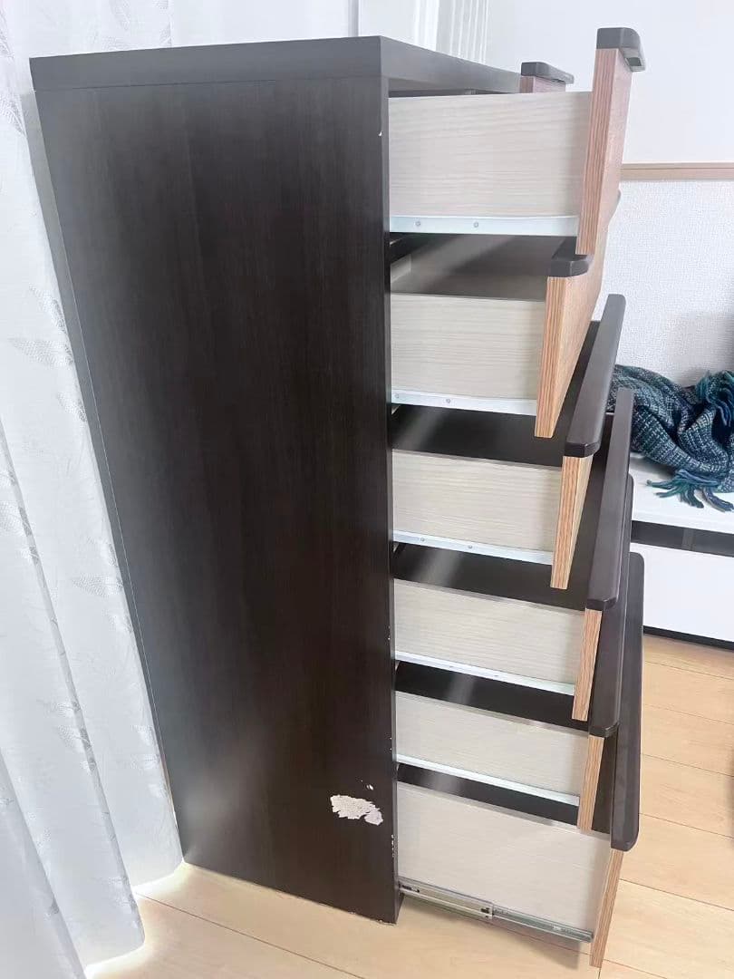 ハイチェスト 　ニトリタンス6段 引き出し　ミドルブラウン/ダークブラウン