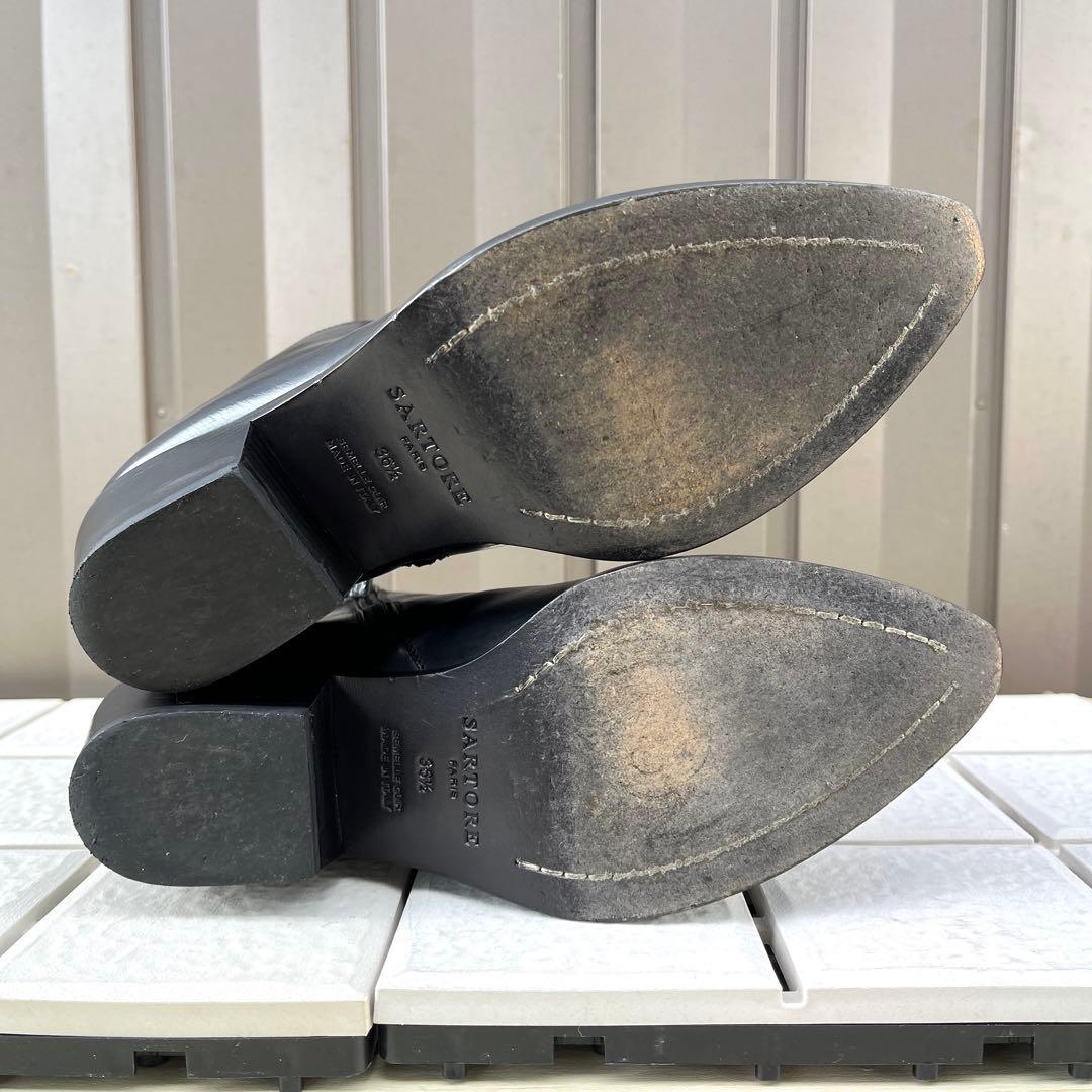 36.5 SARTORE ショートブーツ　黒　レザー　ファスナー付き　23.5