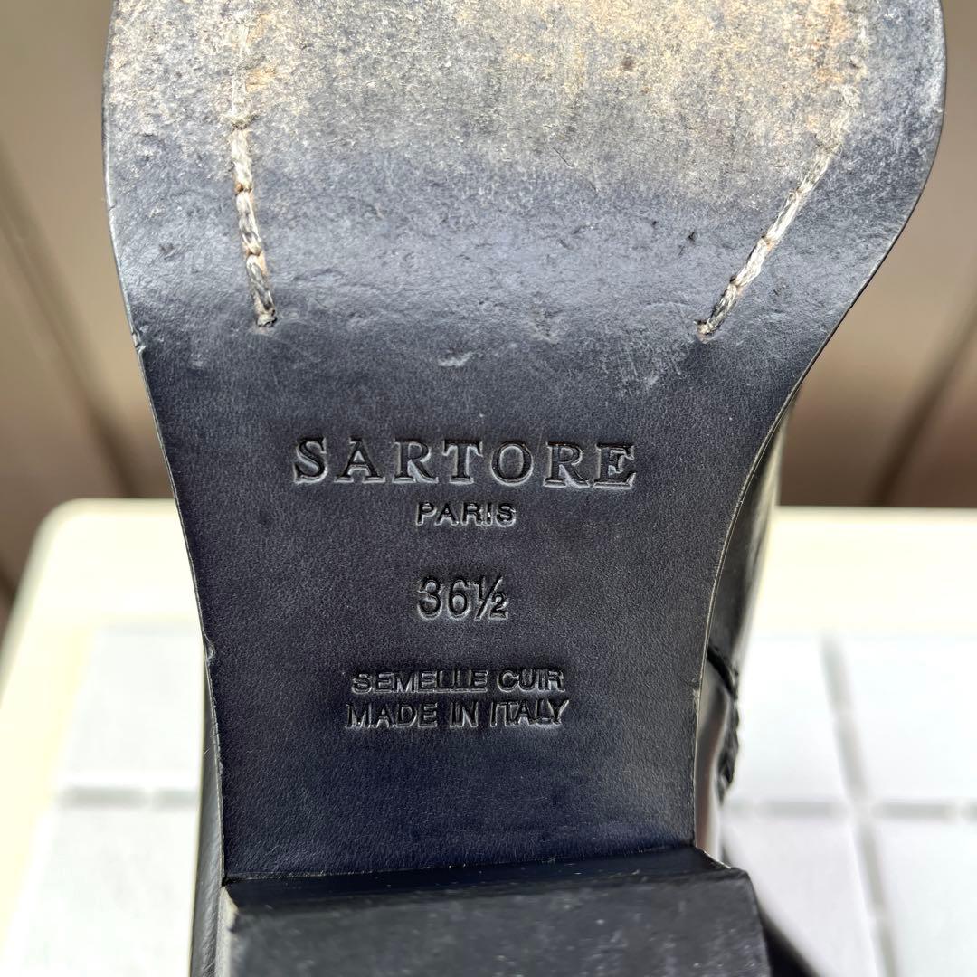 36.5 SARTORE ショートブーツ　黒　レザー　ファスナー付き　23.5