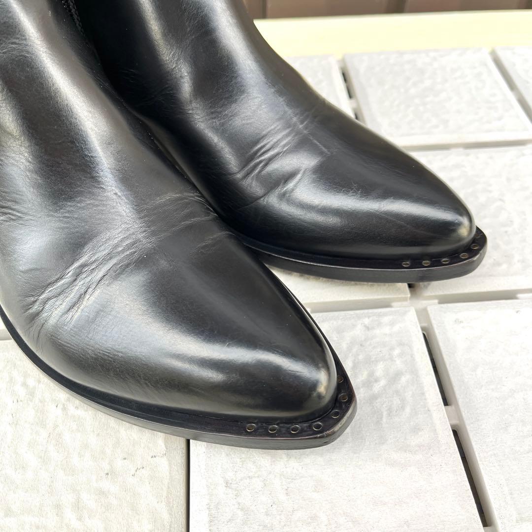 36.5 SARTORE ショートブーツ　黒　レザー　ファスナー付き　23.5