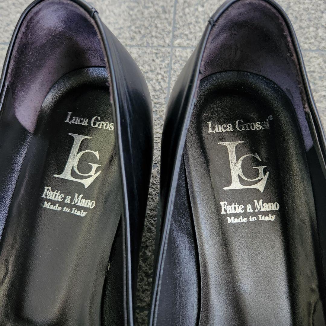 【即購入可】Luca Grossi黒フリンジローファーイタリー38 11-363
