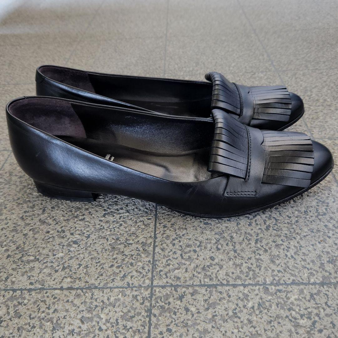 【即購入可】Luca Grossi黒フリンジローファーイタリー38 11-363