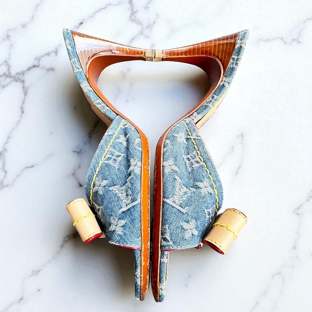 Louis Vuitton モノグラム デニムリボンミュール 23cm