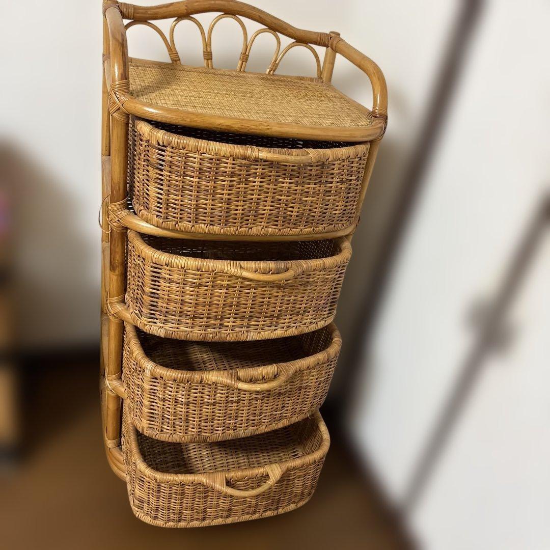 ま*ん様 ナチュラルラタン 4段チェスト