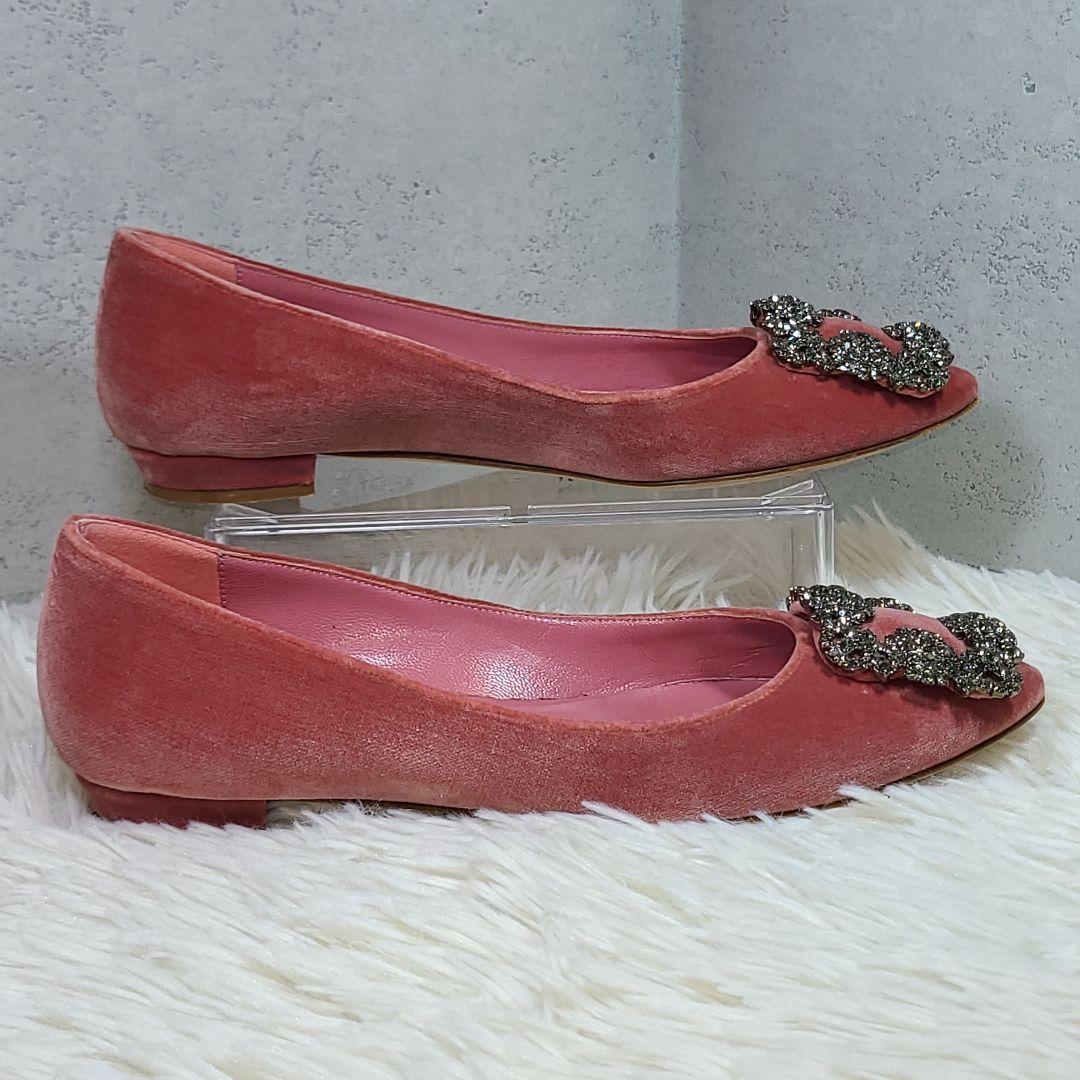 希少サイズ33【マロノブラニク】ハンギシ　フラット　ベルベットピンク