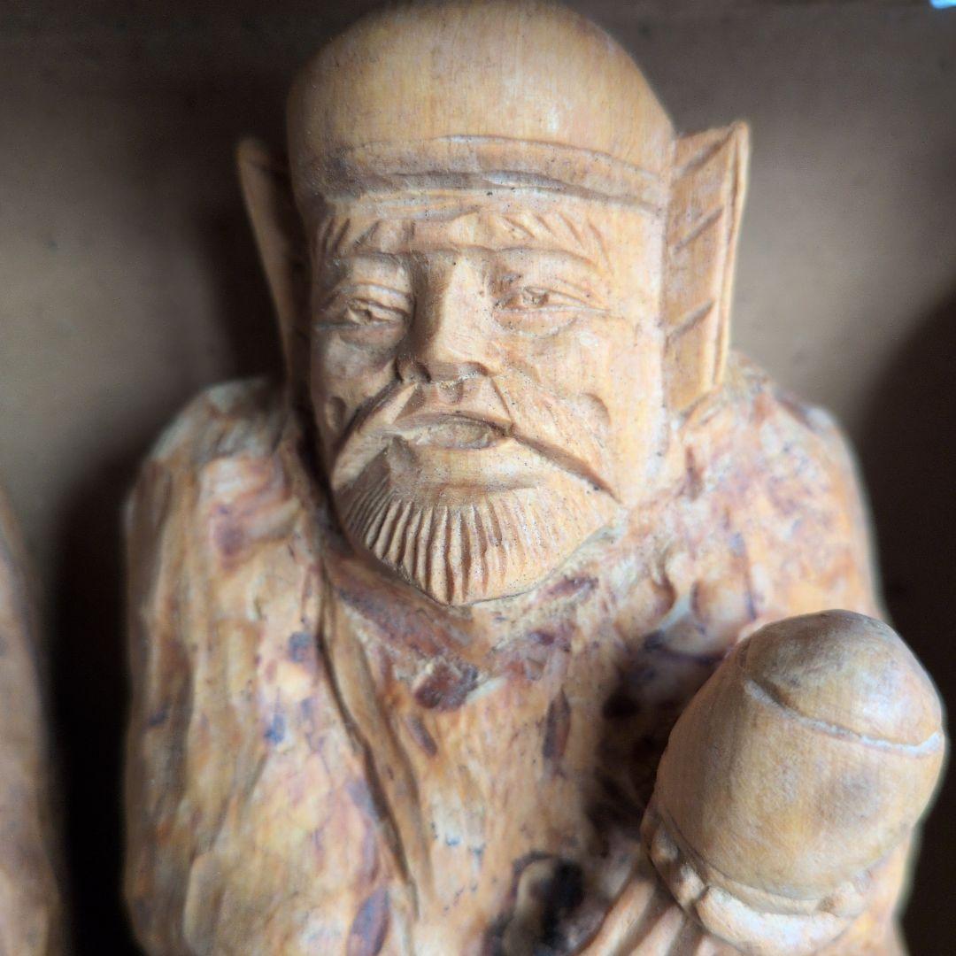 木製 一刀彫七福神 置物　大きいサイズの7体セット