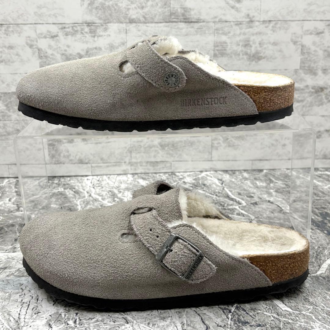 美品 ビルケンシュトック ボストン シアリング 24cm ファー グレー サボ