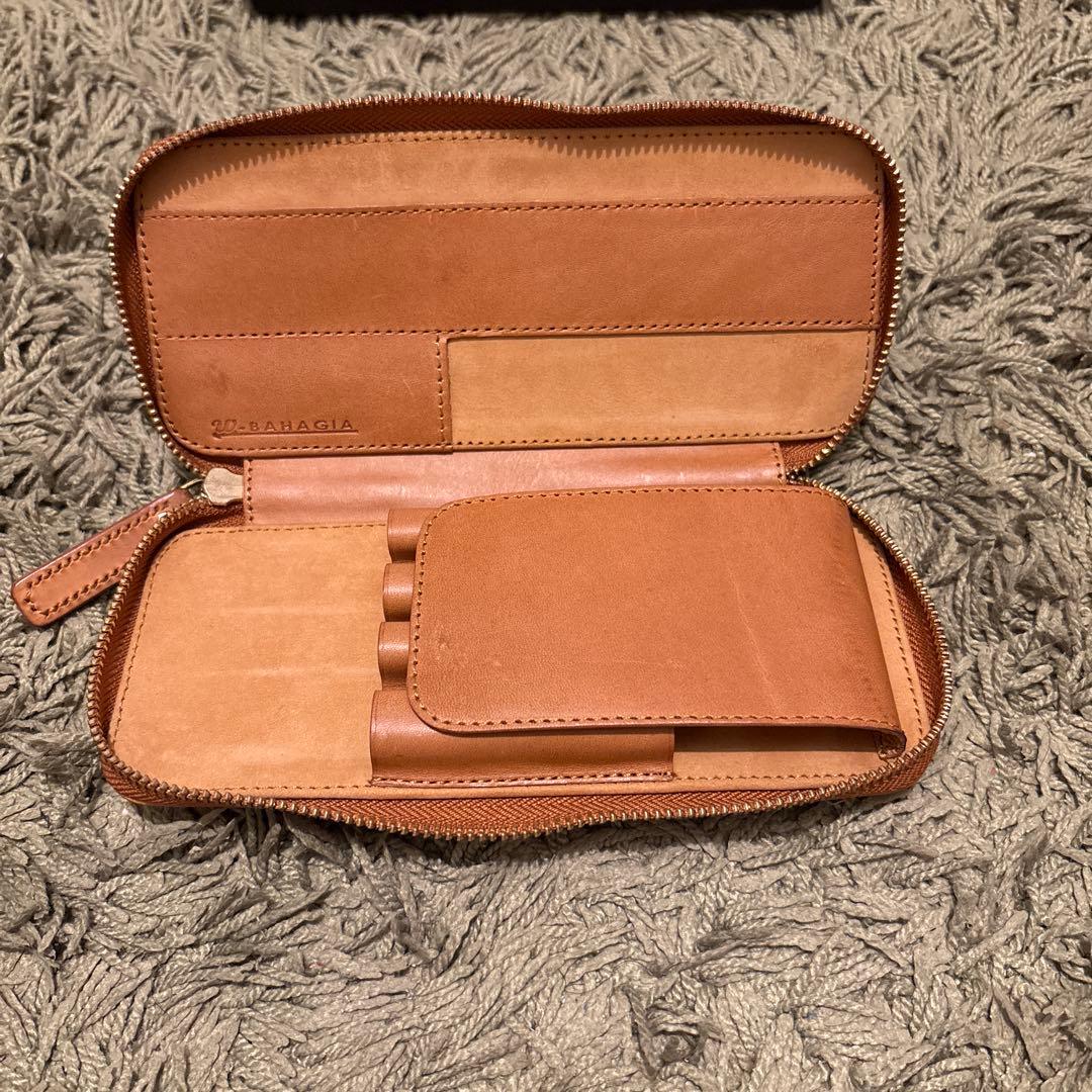 バハギア　Bahagia レザー ジッパー式 筆箱 ピンク