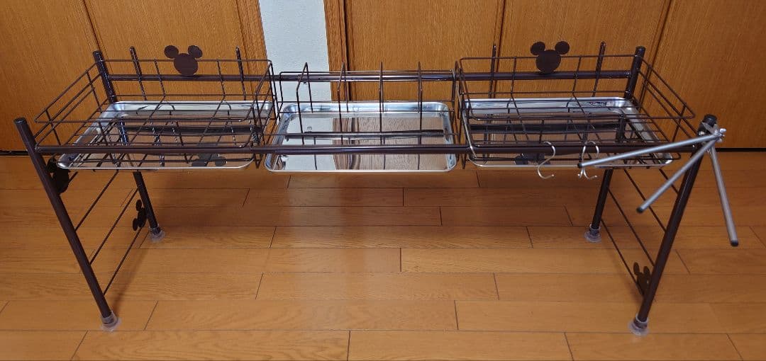 【中古】ベルメゾン ディズニー 水切りラック ブラウン ワイド ミッキーモチーフ