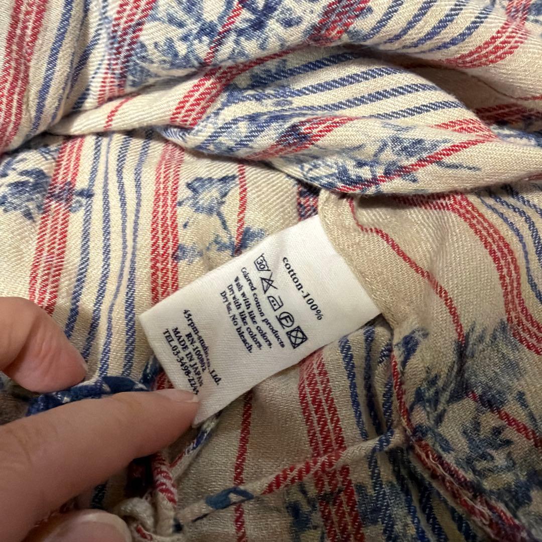 45R ラッフルフリル コットンブラウス 長袖シャツ ボタニカル 花柄