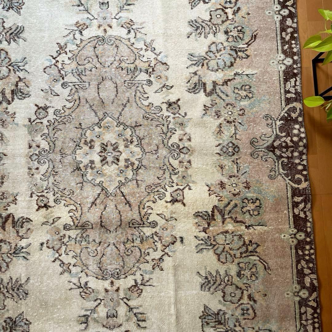 超大判170×292 フローラルメダリオン　グレージュ　トルコヴィンテージラグ