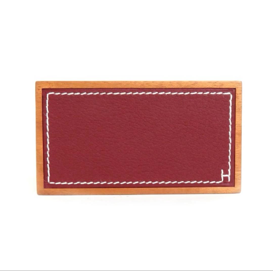エルメスカードスタンド　プレイヤードシリーズ　ウッド　レザーブラウン