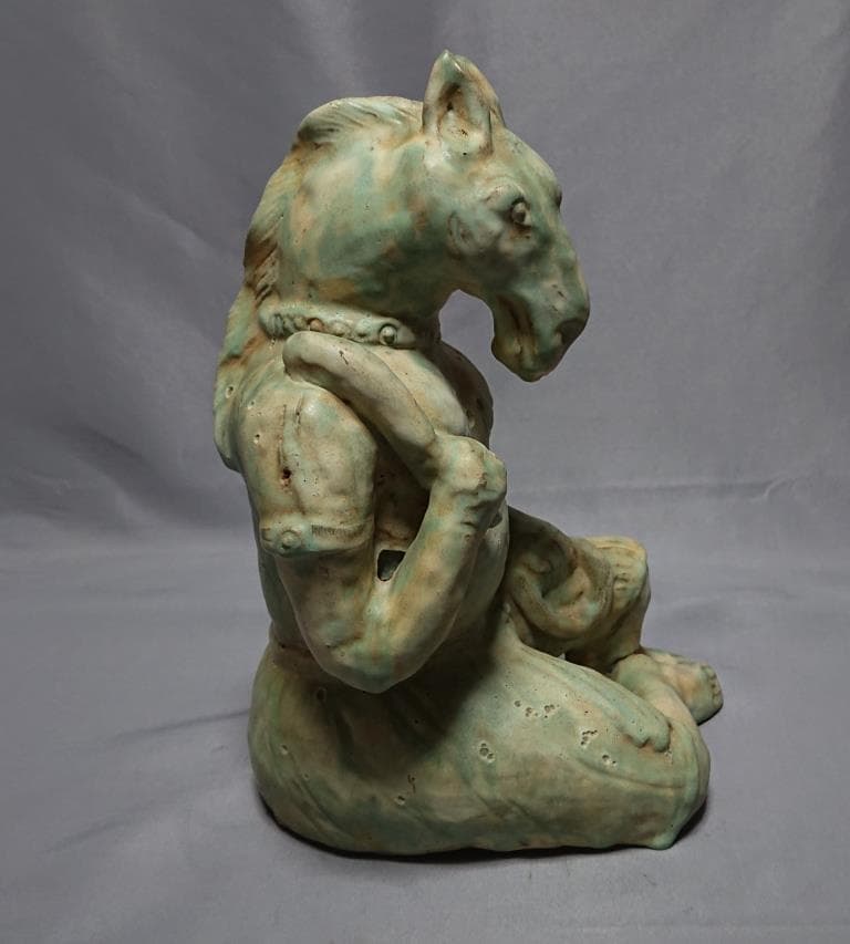 コレクター収集品 ミヤンマー　モン族緑釉陶　山羊俑　16世紀後期　出土品