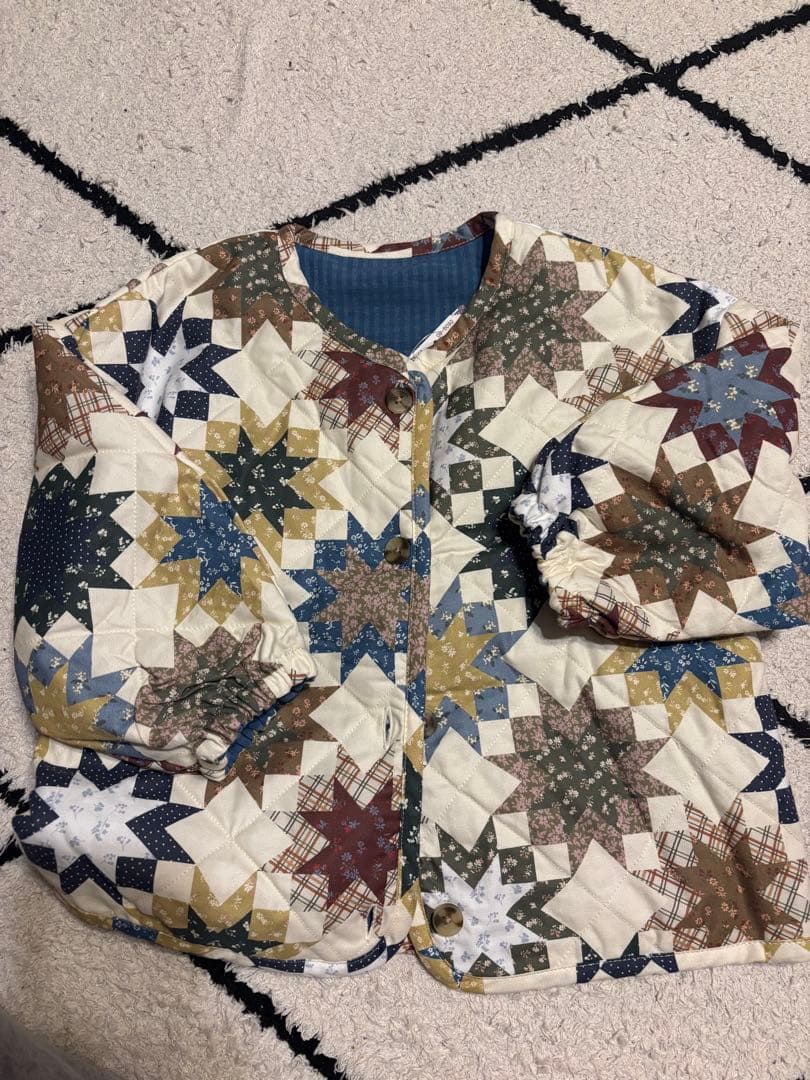 soft_cheese しまむら　パッチワークジャケット・パンツセット