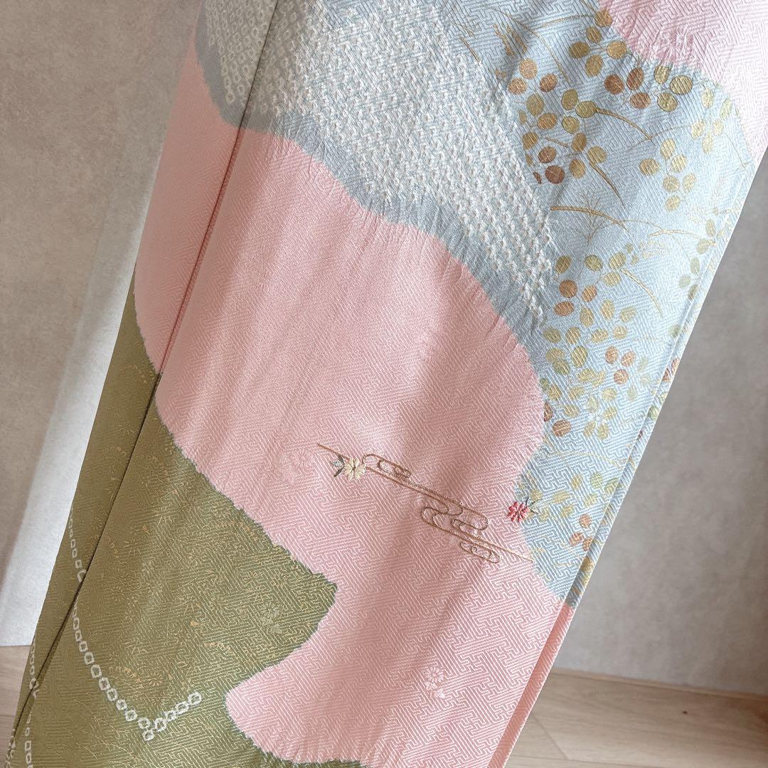 訪問着　フルセット　着物　正絹　入学式　手刺繍　絞り　紗綾形地紋　そよ風　G6