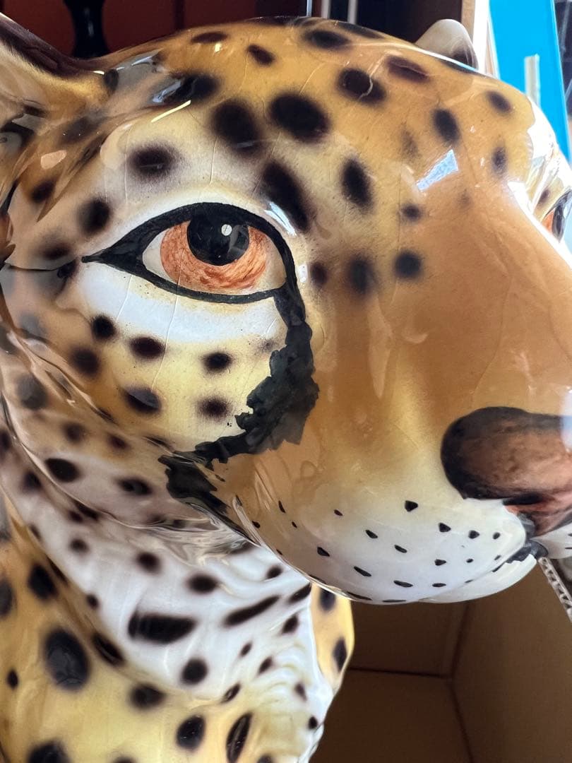 イタリア製 陶器 チーター 置物 インテリア 高さ(約)42.5cm オブジェ