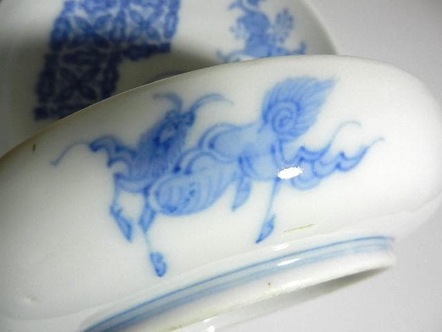 京焼「初代　幹山伝七」作　藍繪深皿２０客（裏印「大日本幹山製」）