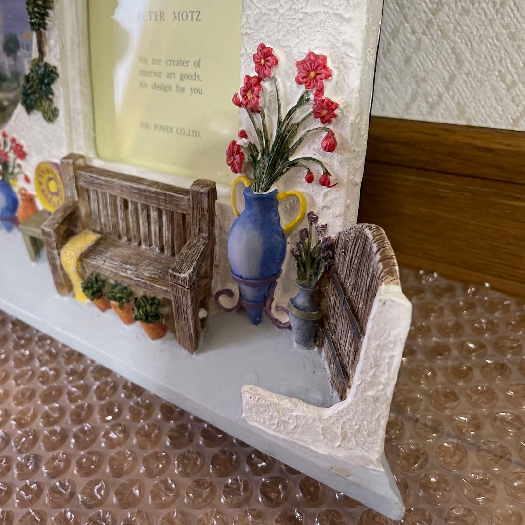 アンティーク　立体フォトフレーム　写真立て　窓　扉　家　花　階段　椅子　絵画