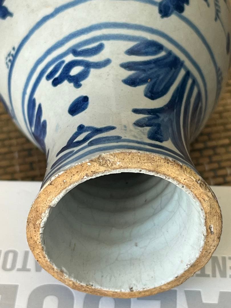 中国古玩元末明初朝染付壺 唐物 時代物口割れ