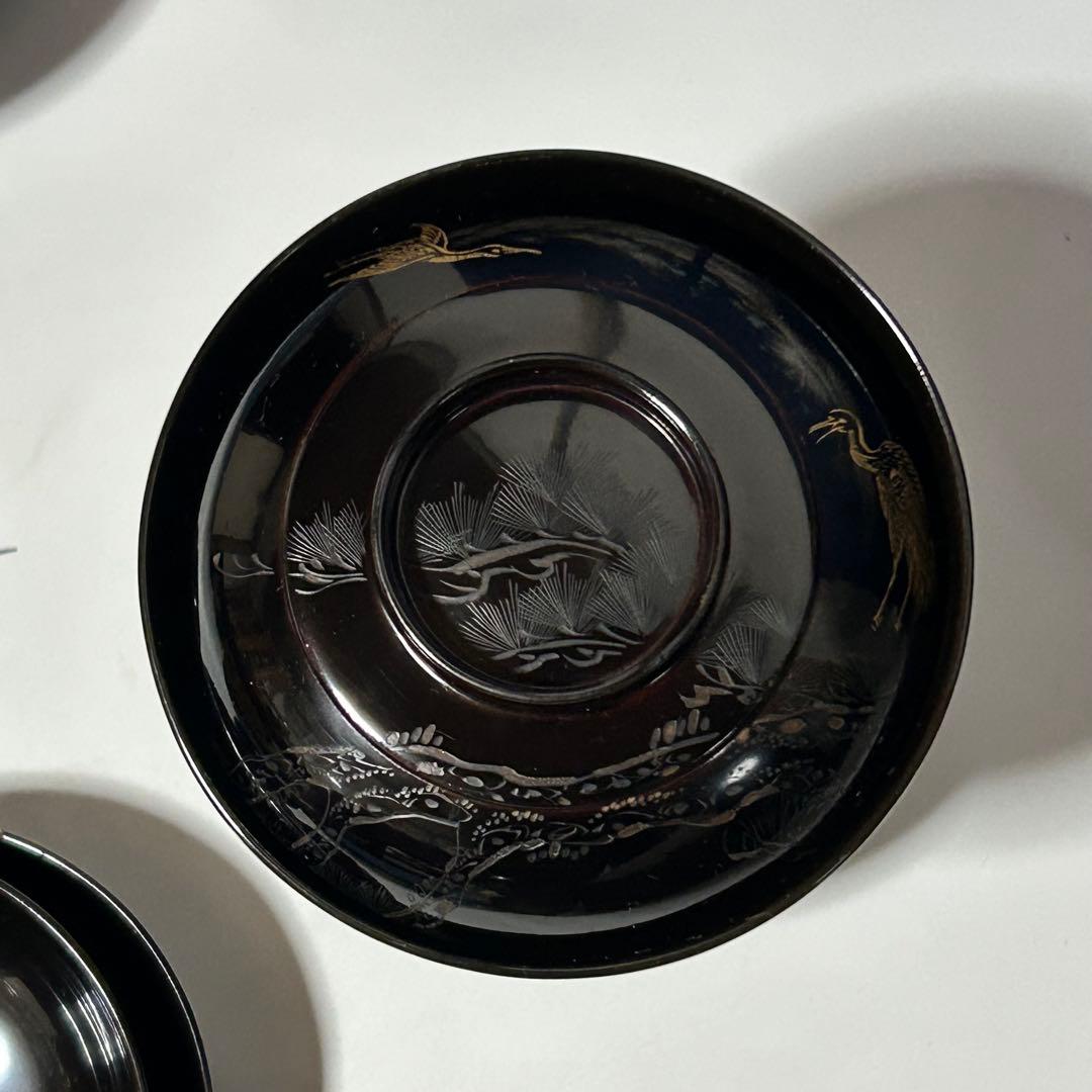 輪島塗　蒔絵　漆器 吸物椀 多用椀 松竹梅　金色鶴彫刻 10個セット