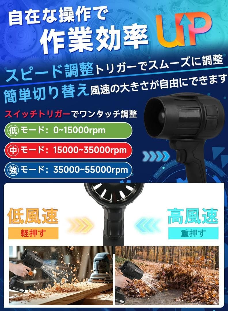 バッテリー2個 ブロワー 洗車 6500mAh 大容量 バッテリー搭載