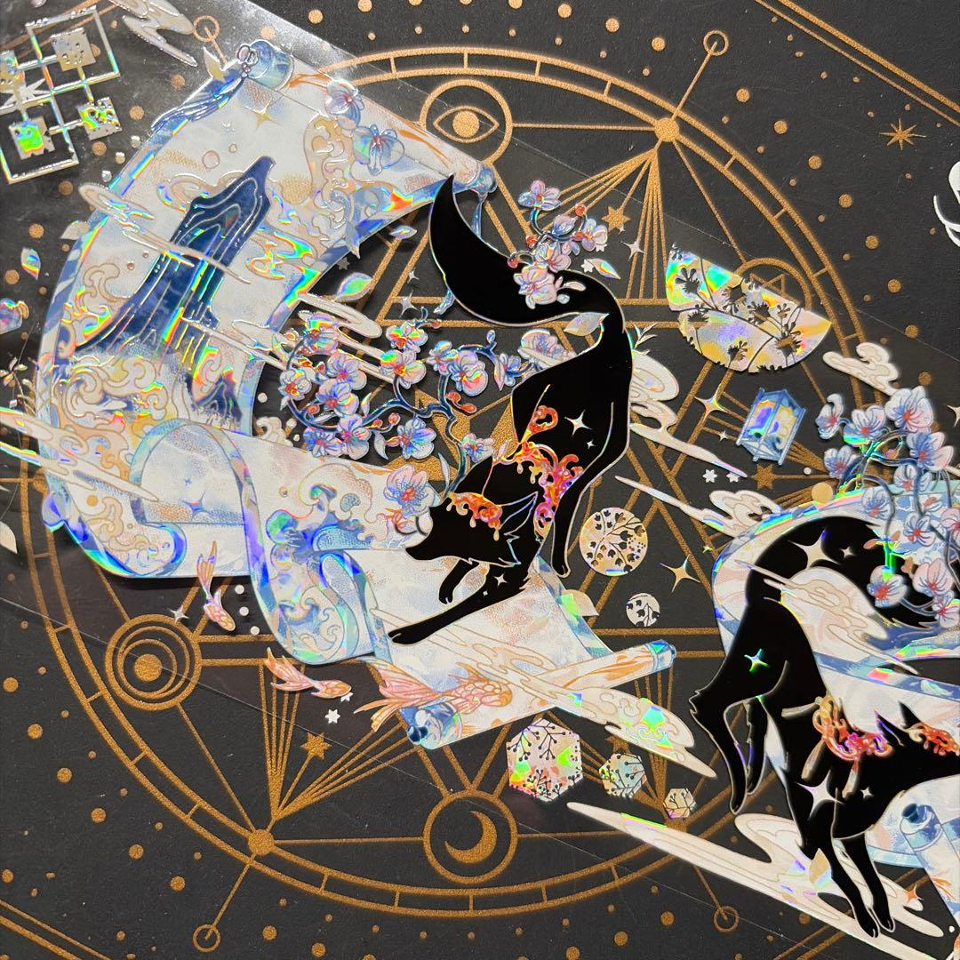 【8951】海外　マステ　中古巻　貝殻光マスキングテープ　狐　青　装飾系