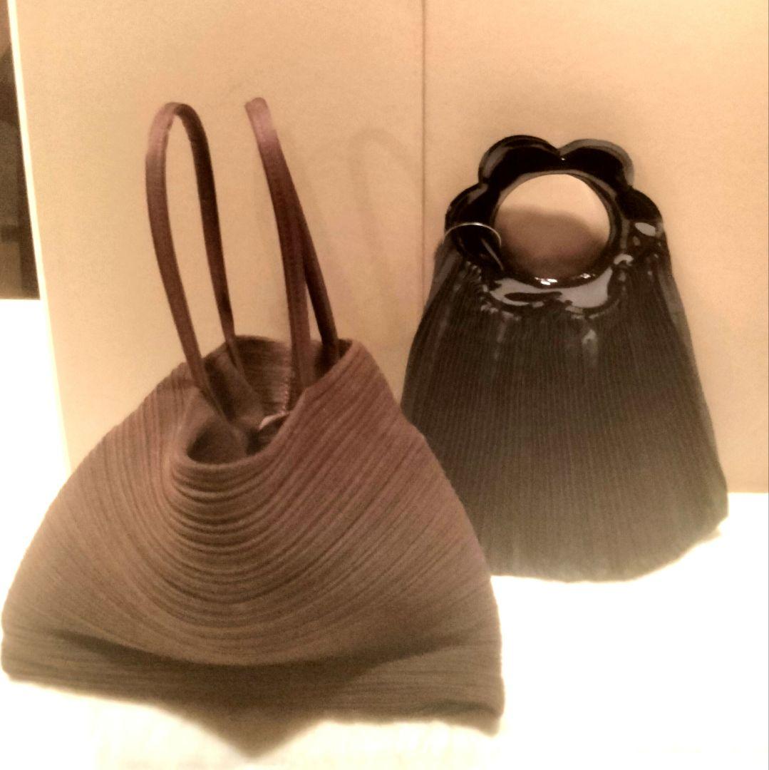 希少新品 イッセイミヤケプリーツプリーズ茶色トートバッグ変形手さげバッグ