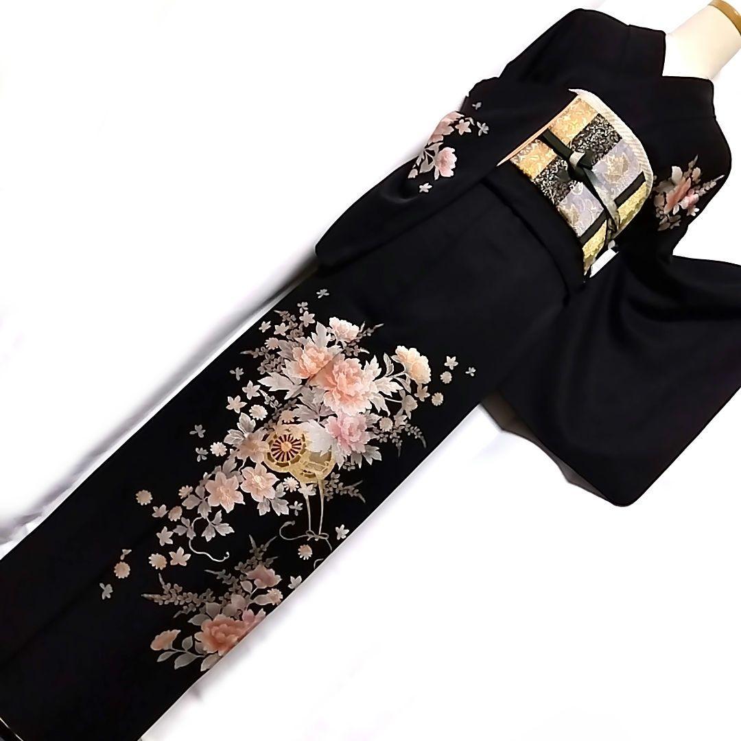 付下げ セット 袋帯 和田光正 作家物 落款 黒 花車 一つ紋