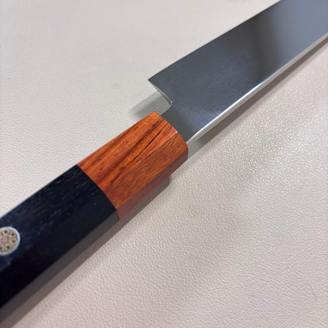 【鞘付き】270mm 先丸柳刃包丁鏡面 黒檀紫檀八角柄 刺身包丁 全鋼︔