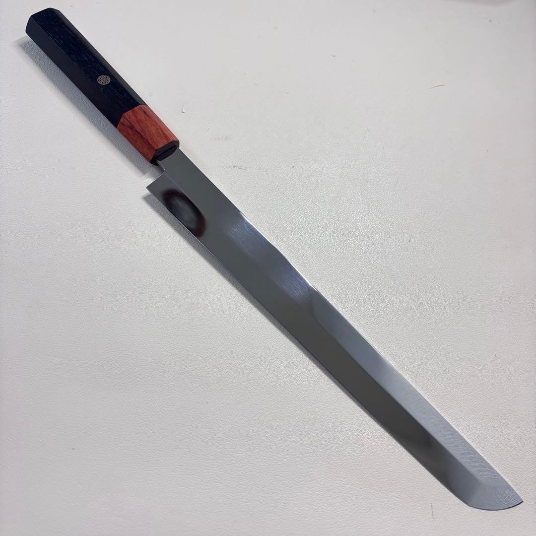 【鞘付き】270mm 先丸柳刃包丁鏡面 黒檀紫檀八角柄 刺身包丁 全鋼︔