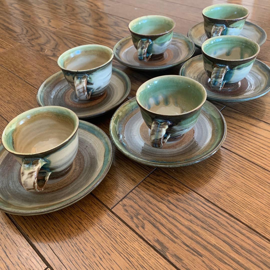 やちむん★コーヒーカップ＆受け皿6客セット★松田共司★読谷山焼北窯★沖縄焼き物