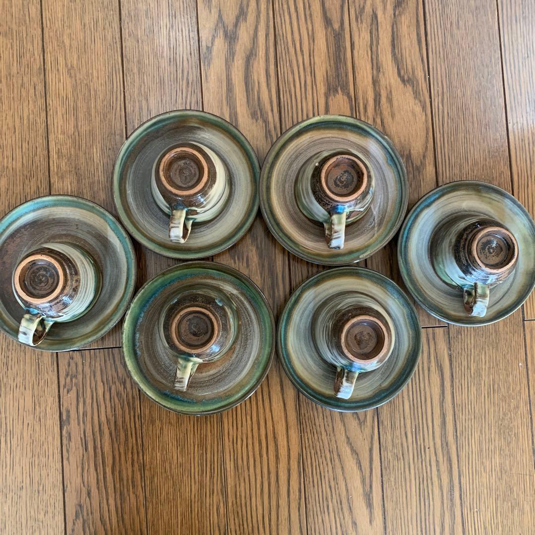 やちむん★コーヒーカップ＆受け皿6客セット★松田共司★読谷山焼北窯★沖縄焼き物