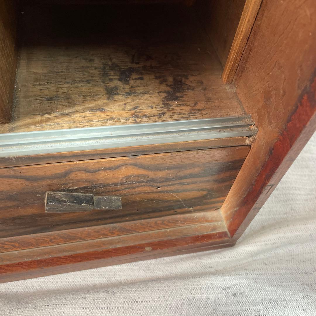 【値下げ】木製ガラスケース 引き出し　取手　アンティーク　ショーケース　卓上