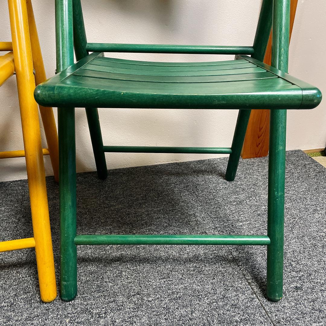 木製 折りたたみチェア 3脚セット カントリー調（グレー・イエロー・グリーン）